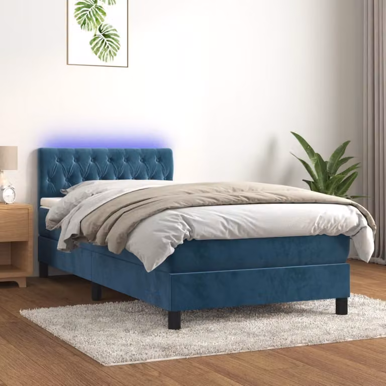 Maison Exclusive - Letto a Molle con Materasso e LED Blu Scuro 90x200cm in Velluto
