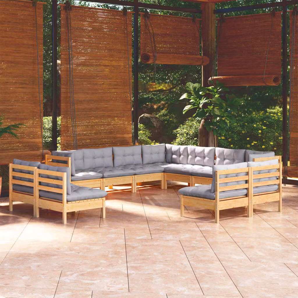 Maison Exclusive - Set Divani da Giardino 11 pz con Cuscini Grigi Massello di Pino