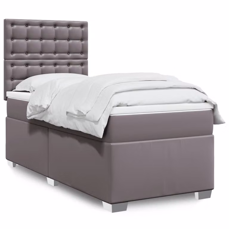 vidaXL Giroletto a Molle Ibrido con Materasso in Similpelle Grigio e Bianco L/P/H: 100 x 200 x 150,5 cm
