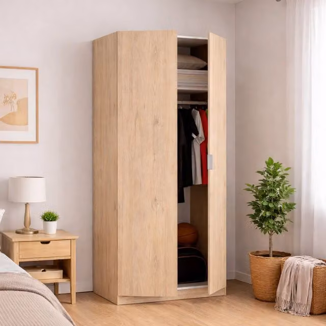 Armadio DMORA per camera da letto con 2 ante battenti, Rovere, L: 81 cm, P: 52 cm, H: 184 cm – 1