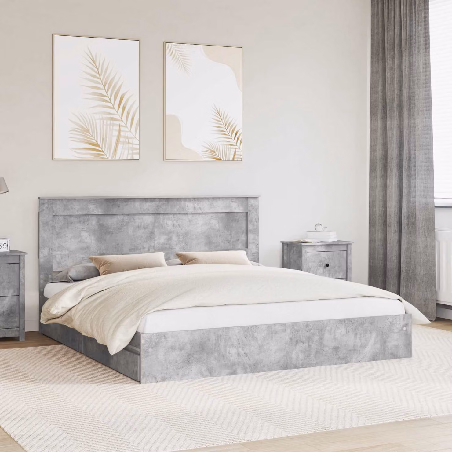 Letto con contenitore e cassetto vidaXL in grigio cemento 200 x 200 cm