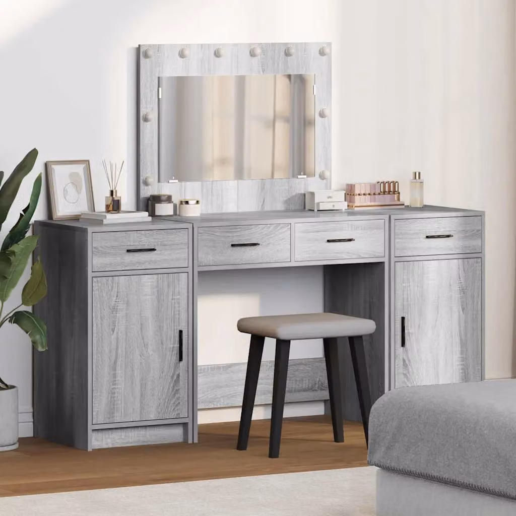 vidaXL Tavolo da Trucco Moderno con LED Grigio L: 78,5 cm, P: 41 cm, H: 135 cm