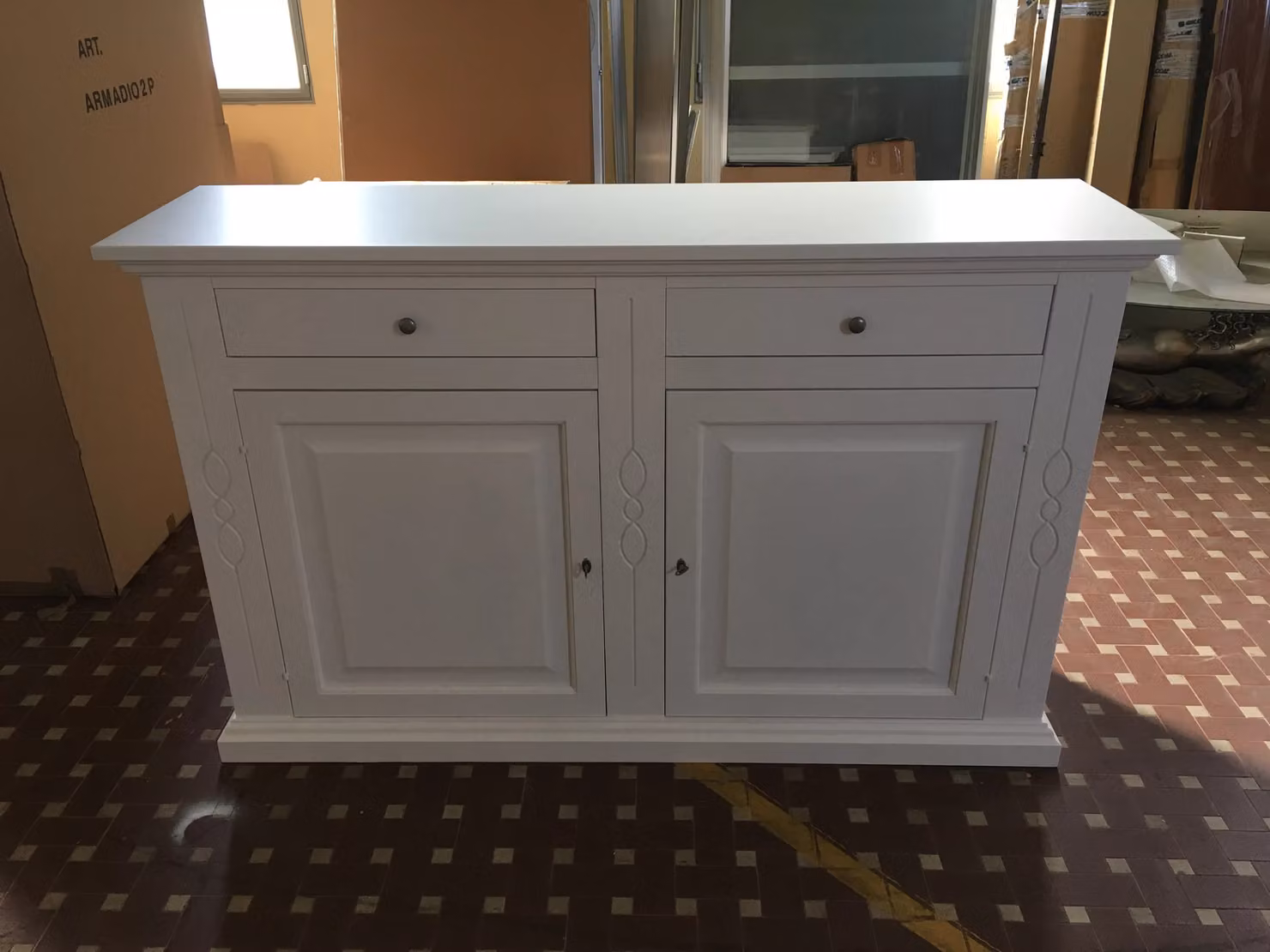 Credenza classica in stile shabby chic bianca con 2 ante Mobili 2G L: 177 cm, P: 48 cm, H: 110 cm – 2