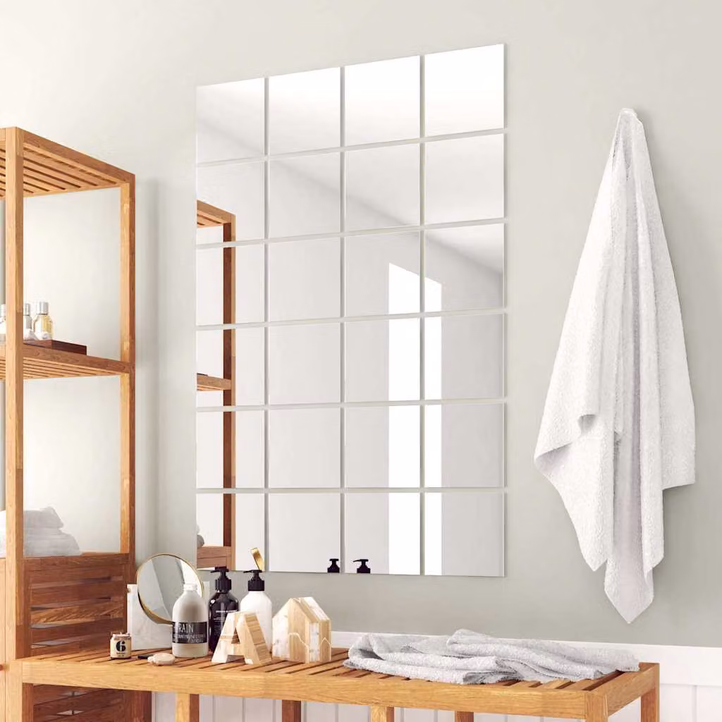 vidaXL Piastrelle a Specchio Quadrate in Vetro Argentato e Trasparente, 48 Pezzi, 15 x 15 cm