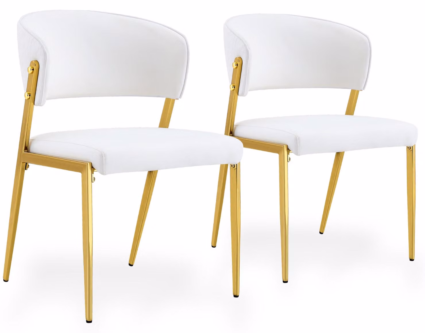 Set di 2 sedie da pranzo in ecopelle, con schienale imbottito e gambe in metallo, colore bianco/oro