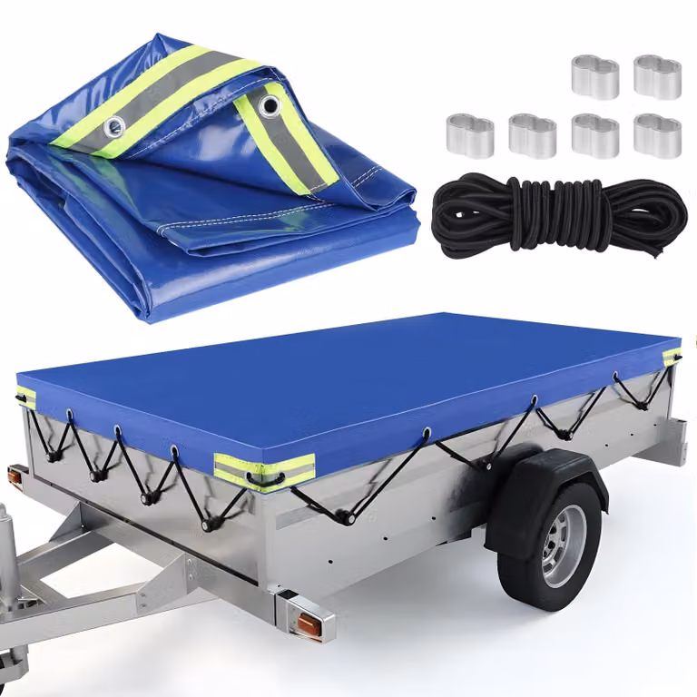 Telo copri-carico impermeabile - Telo per rimorchi 140 x 115 cm - Bordi rinforzati - 8 metri di corda elastica - Resistente allo strappo - Capacità di carico 350/750 kg - Telo per rimorchi