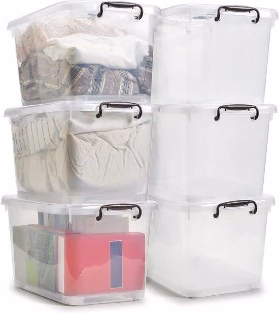 Scatole organizer trasparenti, impilabili, set da 6 pezzi, per l'ufficio e la cameretta dei bambini