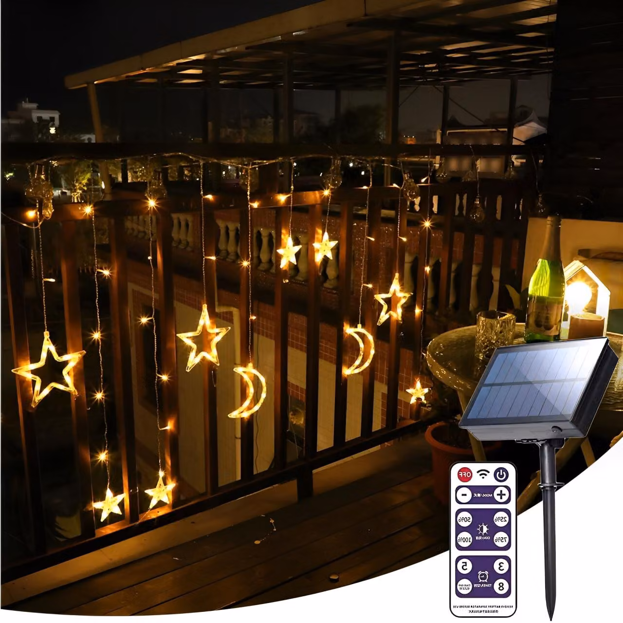3M Outdoor Solar LED Fairy Lights Stelle Lune Luce Tenda Stella Tenda impermeabile decorazione interna all'aperto, bianco caldo