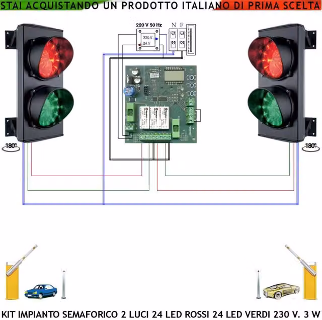 Kit Semafori Orientabili Securvera IP65 con 24 LED Rossi e 24 LED Verdi per Parcheggio e Transito Condominiale, Alimentazione 230V