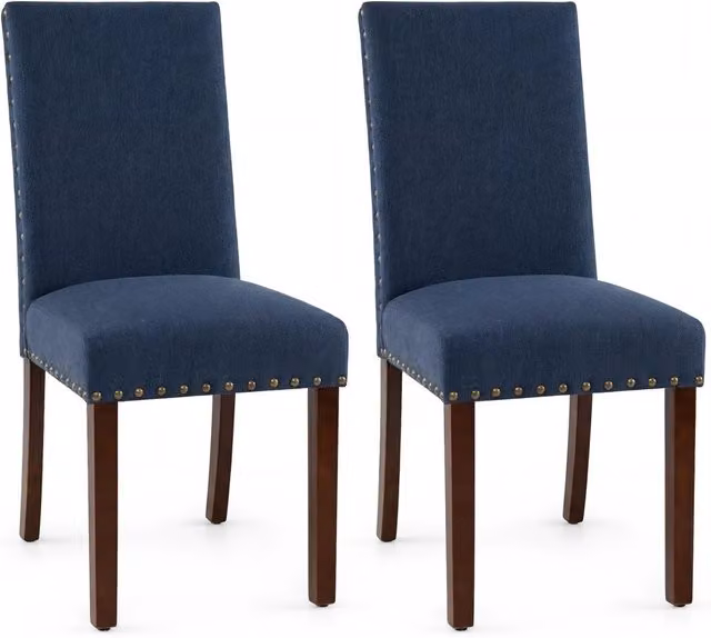 Set di 2 sedie da pranzo imbottite gambe in legno massello e piedini regolabili, Sedie da cucina con schienale alto Blu