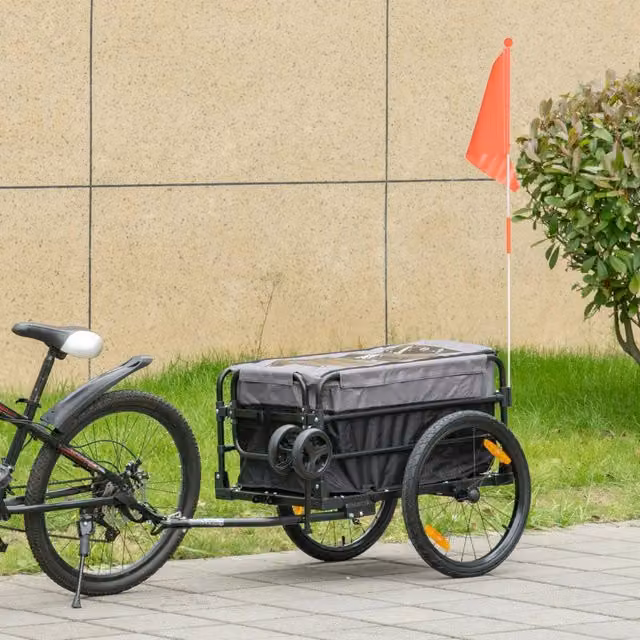 Carrello portapacchi 2 in 1 WISHDOR per bicicletta e uso manuale in acciaio nero, portata massima 40 kg, L 130 x P 64 x H 64/103 cm