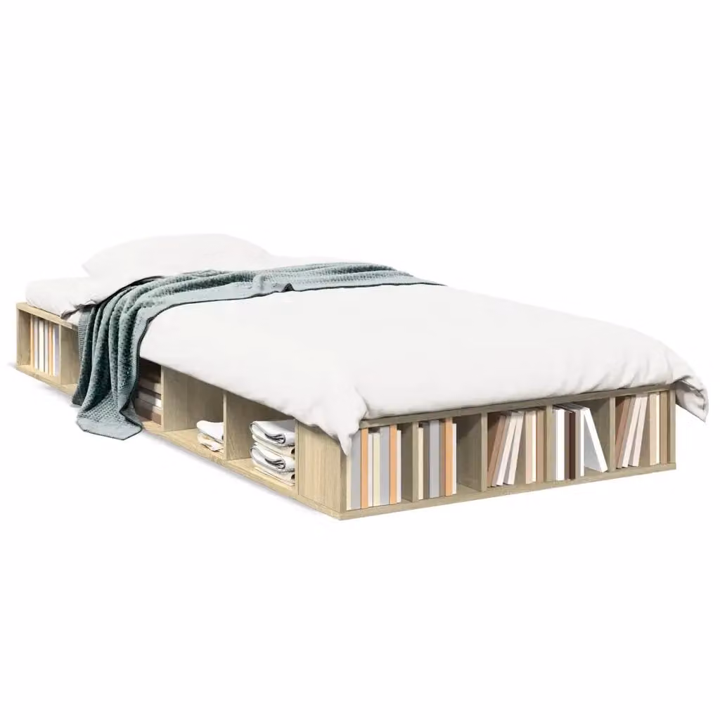 Letto Giroletto vidaXL in Legno Rovere Sonoma Marrone con Compartimenti Laterali L/P/H: 90 x 190 x 20 cm – 2