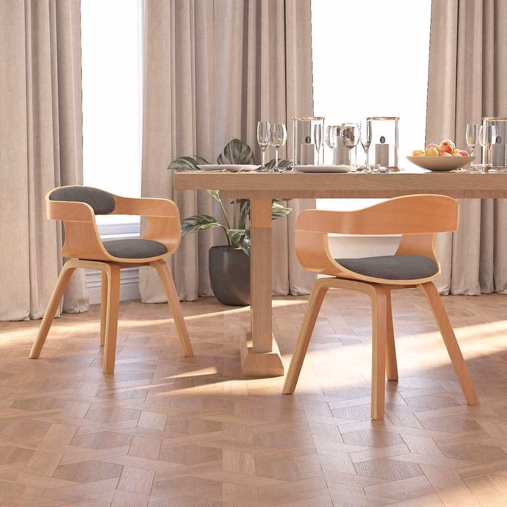 vidaXL Sedie da Pranzo 2 pz Grigio Chiaro in Legno Piegato e Tessuto