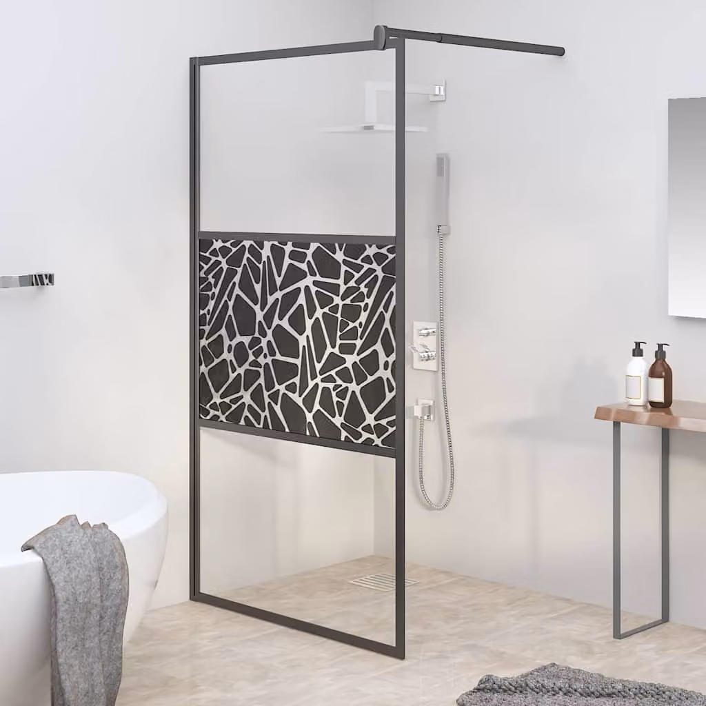 Parete Doccia Walk in vidaXL Design Pietre, Vetro ESG, Nero e Trasparente, L: 100 cm, H: 195 cm – 1