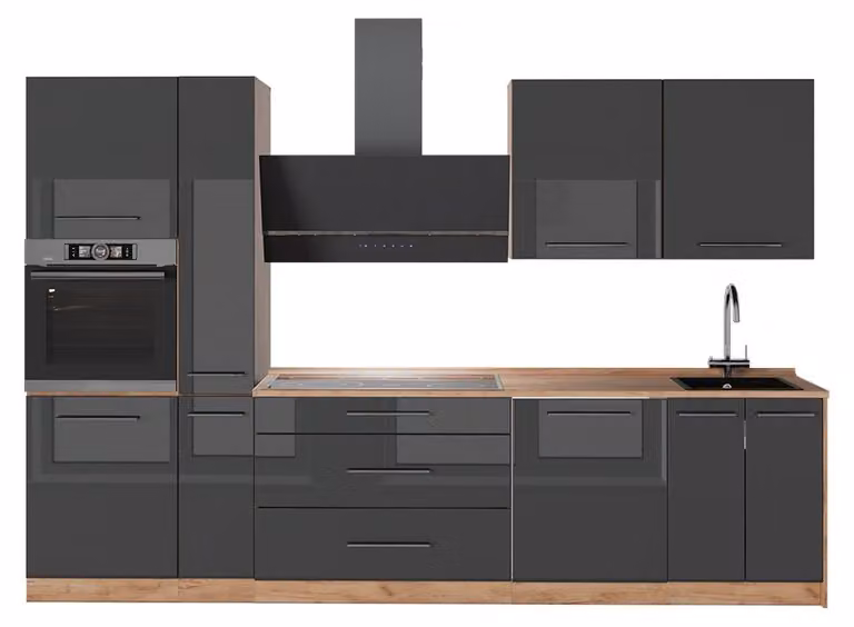 Cucina componibile Vicco Fame-Line Antracite lucido/Rovere dorato 310 cm, PL Rovere, Model 64289