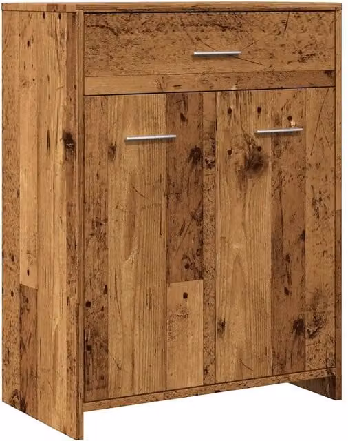Elegante mobiletto da bagno con cassetto spazio portaoggetti 60 x 33 x 80 cm in legno multistrato vecchio legno 02_0050838