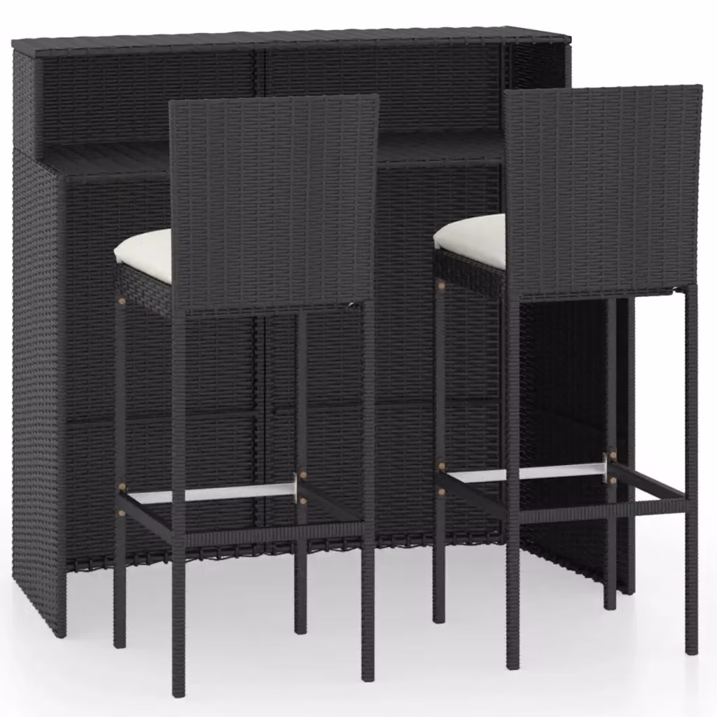 Set Bar da Giardino vidaXL in Polyrattan Nero con 3 Pezzi e Cuscini – 2