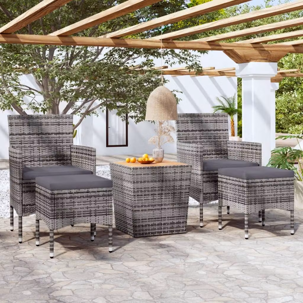 Maison Exclusive - Set da giardino e bistrot da 5 pezzi in rattan sintetico e legno massello di acacia, grigio