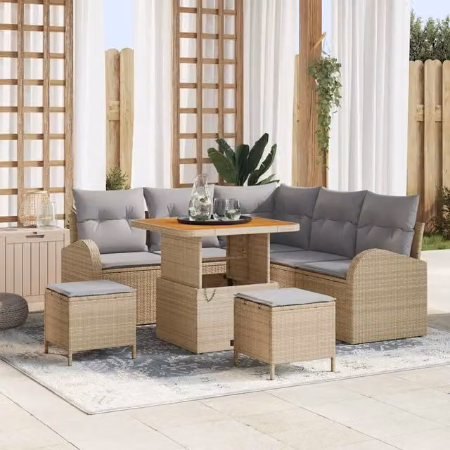 Set Divano da Giardino vidaXL a Forma di L in 8 Pezzi con Cuscini, Colore Grigio e Beige – 1