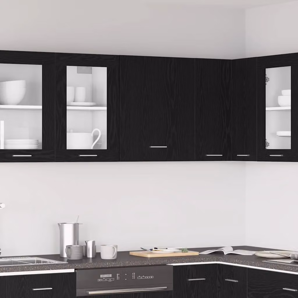 Armadio pensile da cucina moderno vidaXL in rovere nero con ante a battente e ripiani interni L/P/H: 50 x 31 x 60 cm