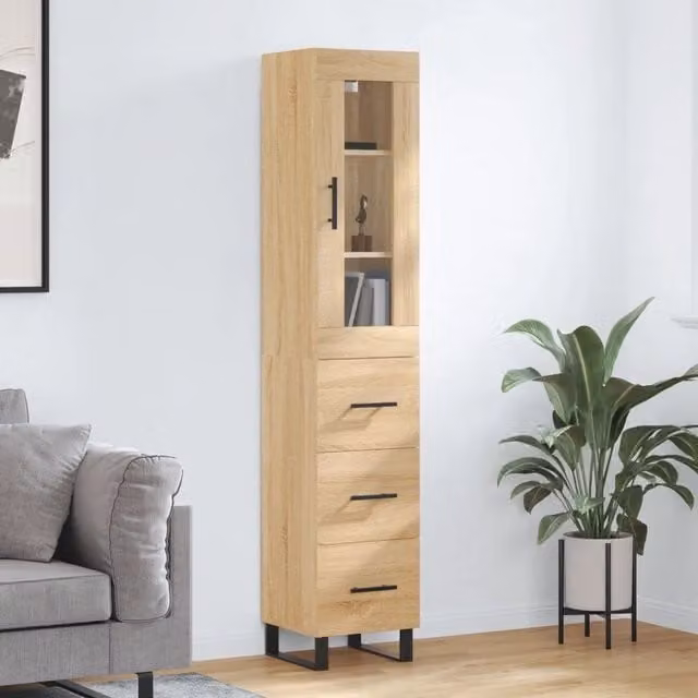 Credenza Buffet Design Mania con ante in vetro e finitura marrone per cucina e sala da pranzo L/P/H: 34,5 x 34 x 180 cm