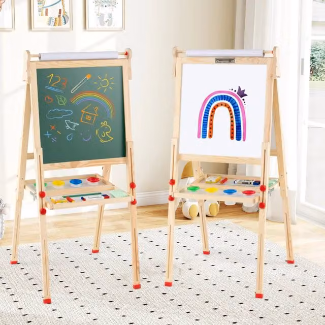 Cavalletto da disegno per bambini 59,5 x 47-65 x 85-147 cm regolabile e portatile design naturale legno di pino massiccio 20_0018468