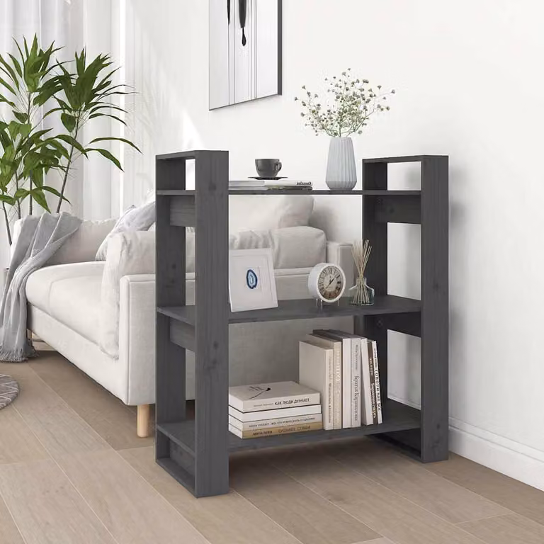 Libreria/Divisorio vidaXL in Legno Massello di Pino Grigio, L 80 cm x P 35 cm x H 91 cm
