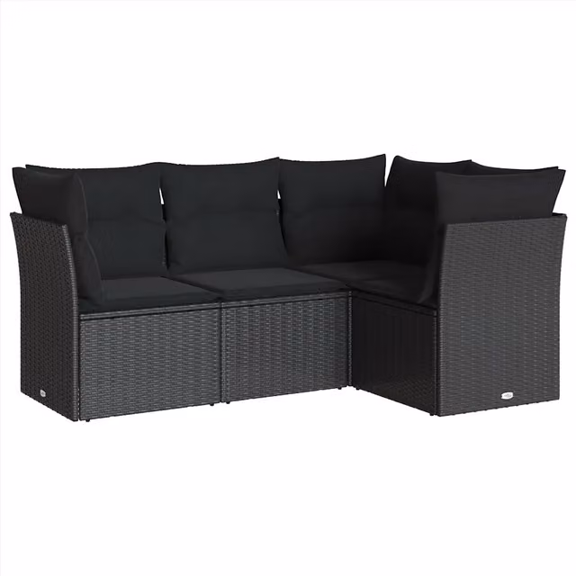 Set Divani da Giardino 4 pz | Set Salotto da Giardino con Cuscini Nero in Polyrattan
