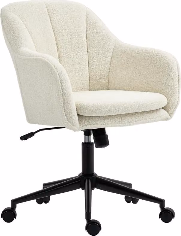 Sedia da ufficio con rivestimento in tessuto effetto velluto, sedia da trucco con schienale curvo, per camera da letto, soggiorno, beige