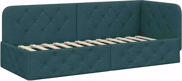Letto singolo moderno DESIGN IN in tessuto verde con struttura in legno e L/P/H: 204 x 80 x 72 cm