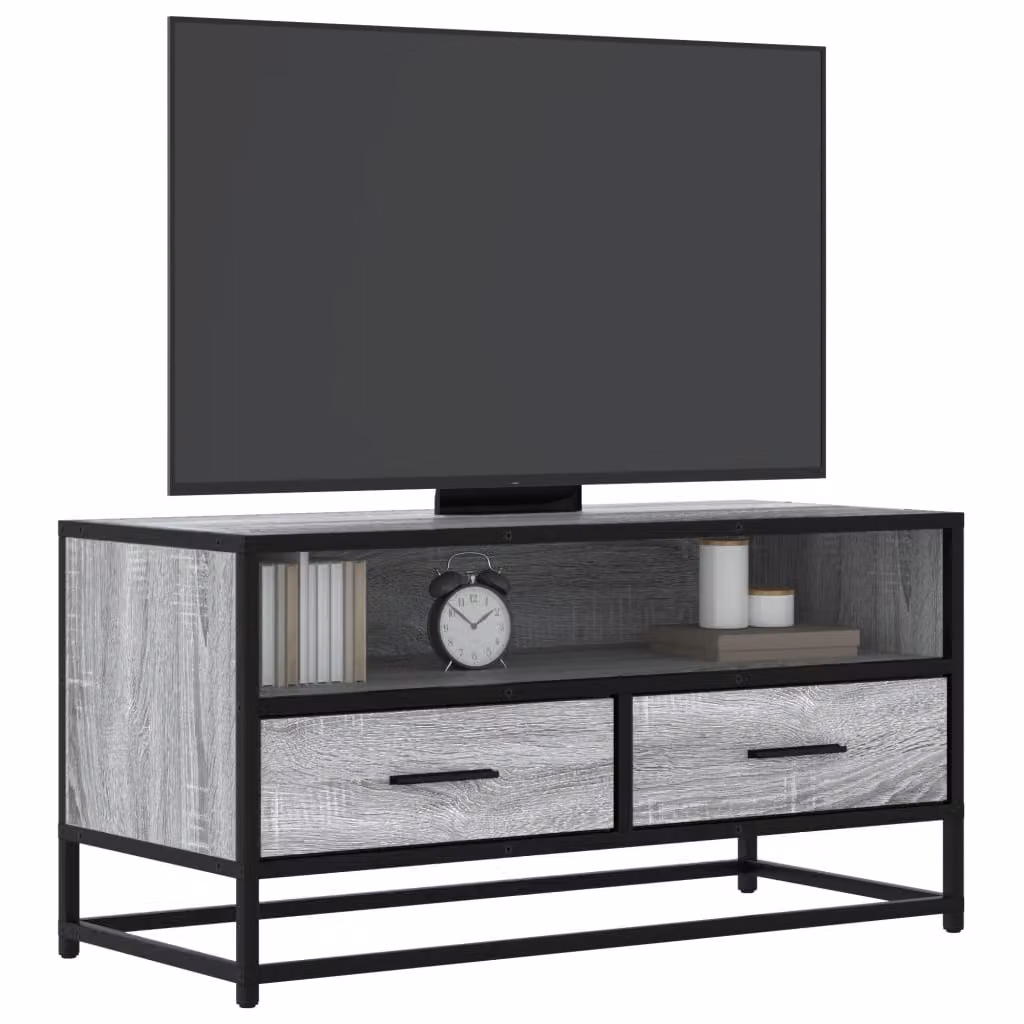 Mobile TV vidaXL in stile industriale, Grigio Sonoma, Legno e Metallo, L 80 x P 34,5 x H 40 cm