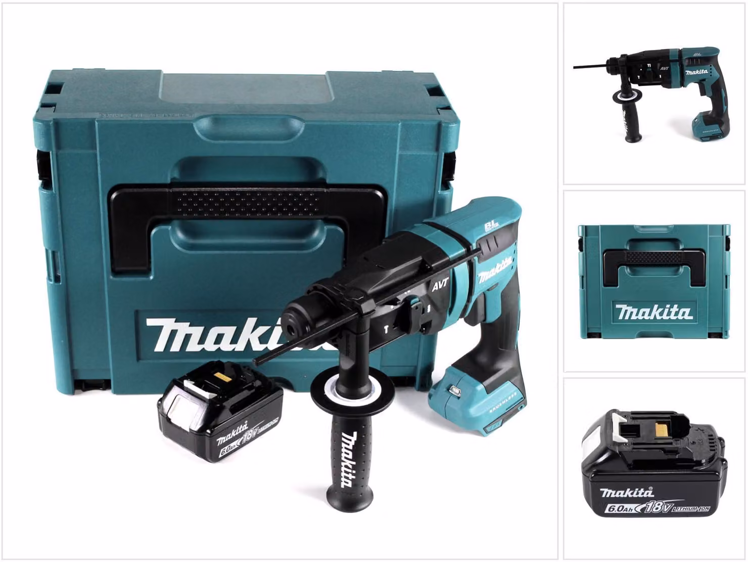 Makita DHR 182 G1J Trapano a percussione a batteria 18V 1,7J SDS plus Brushless + 1x batteria 6,0Ah + Makpac - senza caricabatteria