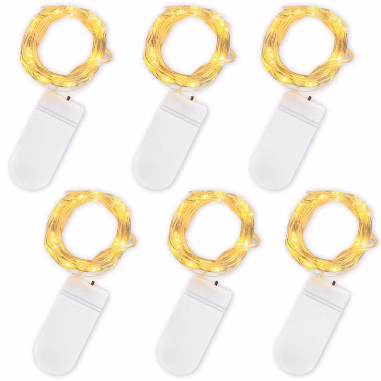 Set di 6 catene luminose a LED, 20 lampadine, 2 metri, luce bianco caldo, alimentazione a batteria