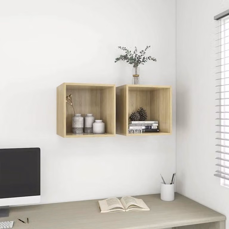 Set di 2 Mobili a Muro Cubici vidaXL in Legno Multrato Rovere Sonoma, L/P/H: 37 x 37 x 37 cm