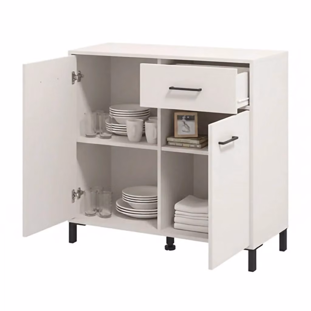 Madia DMORA Laerruu, Credenza moderna con un cassetto, Bianco Crema, L 93 cm x P 40 cm x H 90 cm – 2