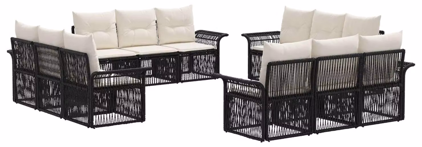 Set di divani da giardino, 12 pezzi, in rattan sintetico nero