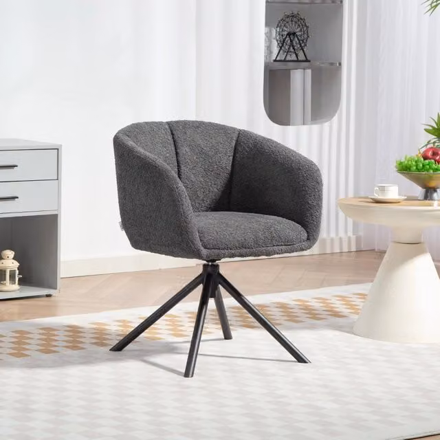 Poltrona girevole relax OKWISH con braccioli e seduta imbottita in tessuto grigio, L: 58,5 cm, P: 59 cm, H: 78,5 cm