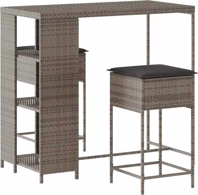 Set Bar da Giardino 3pz | Set Salotto da Giardino con Cuscini Grigio in Polyrattan