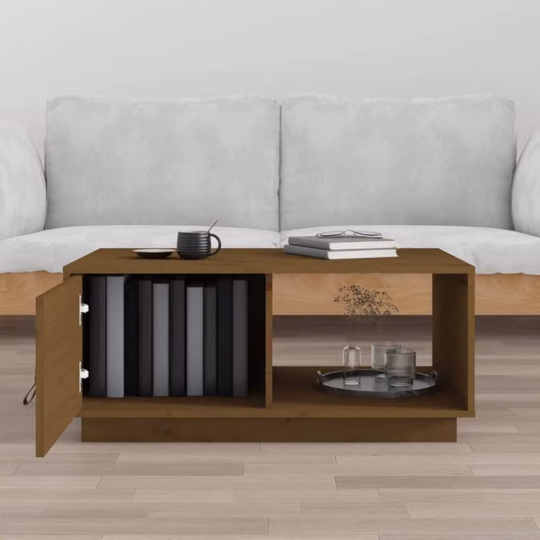 The Living Store Tavolino da salotto marrone miele 80x50x35,5 cm in legno di pino massiccio