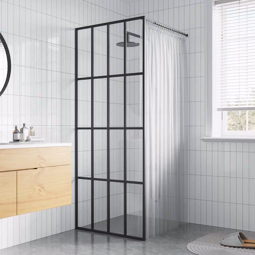 Cabina Doccia a Nicchia vidaXL in Vetro Temperato Trasparente con Profilo Nero L: 90 cm, H: 195 cm