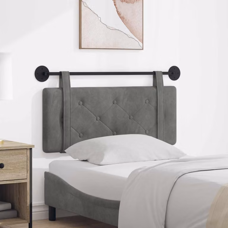 Testiera per letto sospesa vidaXL in velluto grigio scuro con struttura in legno