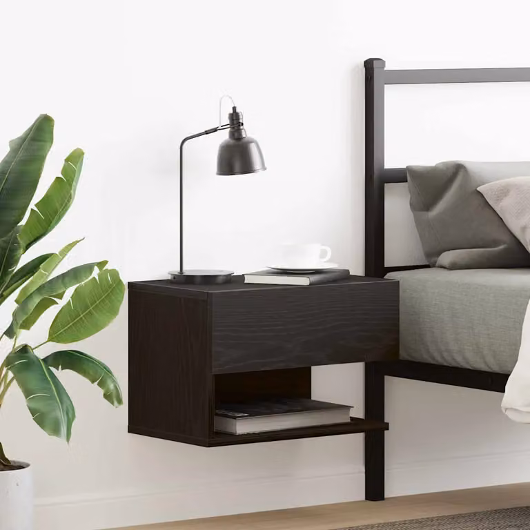 Armadio da Notte vidaXL in MDF Rovere e Nero Opaco L 46 x P 30 x H 30 cm