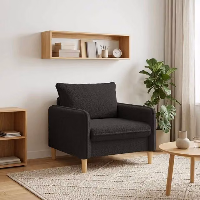 Poltrona XL vidaXL in tessuto Bouclé Nero con braccioli e design moderno per soggiorno o camera da letto