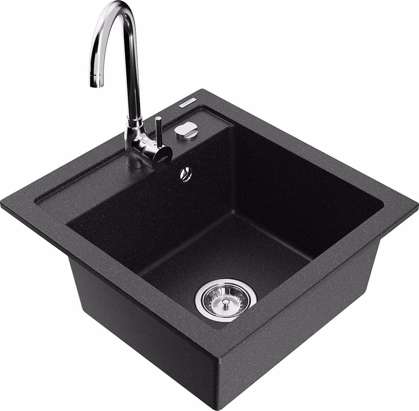 Mexen Vito lavello da cucina in granito a 1 vasca con rubinetto Telma, nero/argento metallizzato - 6503-73-670200-00