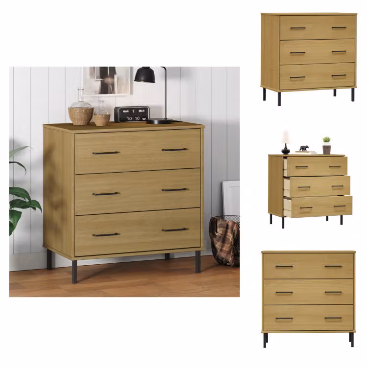 vidaXL Credenza OSLO con 3 cassetti, colore marrone, dimensioni 77x40x79,5 cm, realizzata in legno massello - Mobiletto portaoggetti