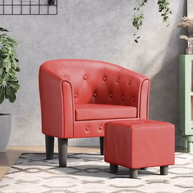Poltrona a Pozzetto-Poltroncina con Poggiapiedi Rosso Vino in Similpelle 890913