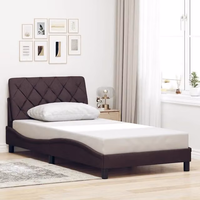 Giroletto vidaXL in tessuto marrone con doghe in legno e struttura in metallo L/P/H: 218 x 105 x 100 cm