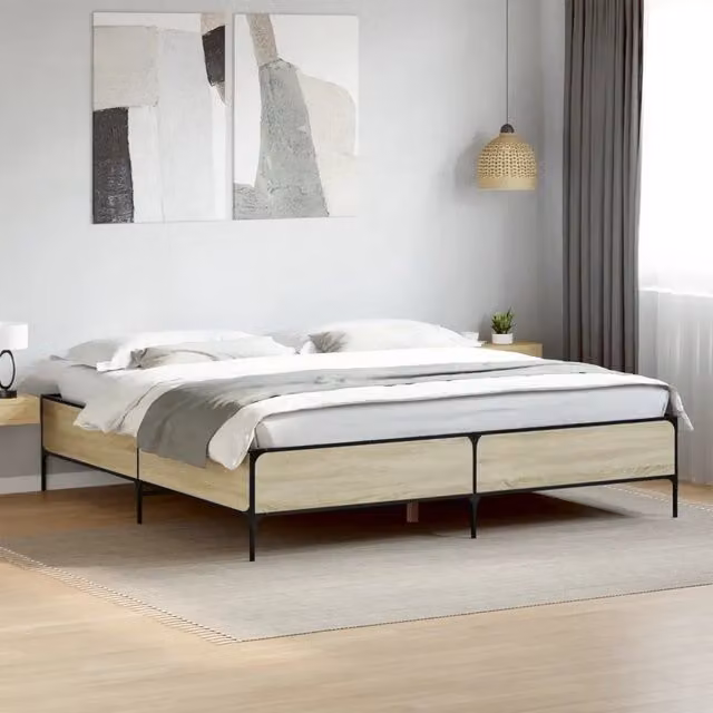Letto Giroletto vidaXL in Rovere Sonoma e Metallo, Colore Marrone, L/P/H: 200 x 200 x 203 cm