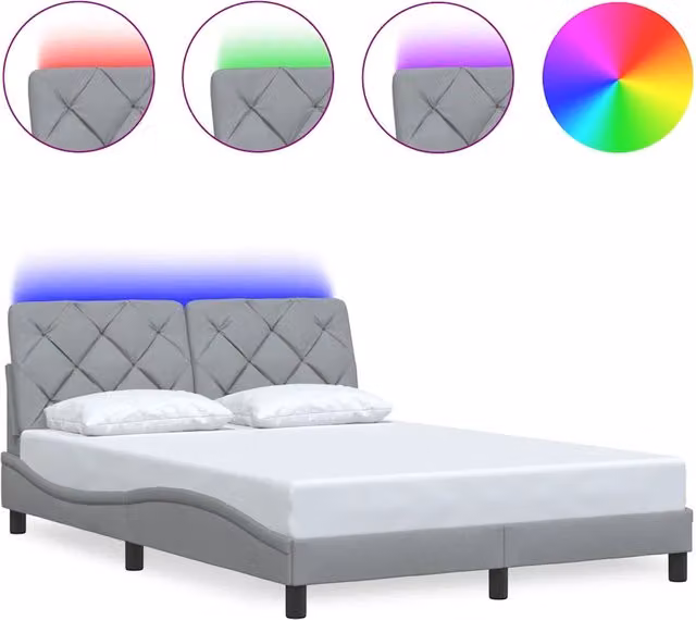 Letto matrimoniale | Letto per adulti | Giroletto con LED senza Materasso 140x200 cm Tessuto