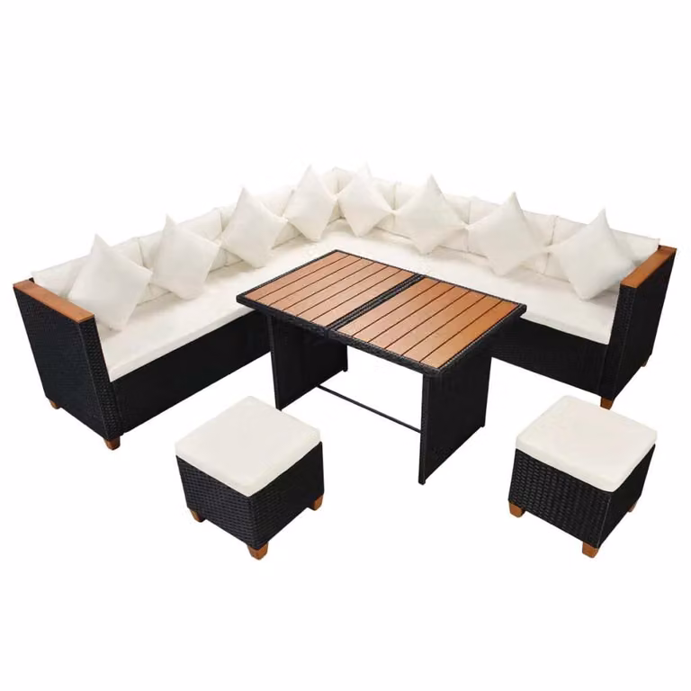 vidaXL set da salotto da giardino 7 pezzi con cuscini in poly rattan nero